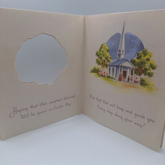 Vintage Easter Card God Bless You Tulip Church Design Religious Note Personal - Picture 2 of 4